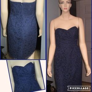David's Bridal Strapless Lace Short Dress - Navy